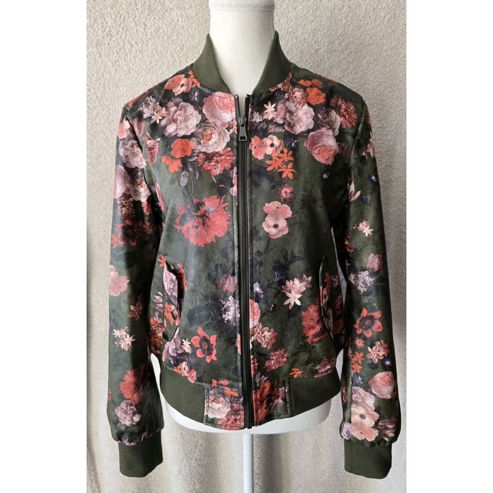 Kate And Mallory Faux Leather FLORAL‎ PRINT JACKET Women's Size M Spring Summer